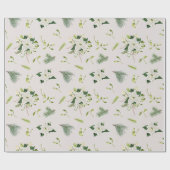 White Green Floral Illustrated Christmas Geschenkpapier (Flach)