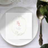 White Green Floral Monogram Wedding Napkins Serviette