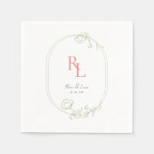 White Green Floral Monogram Wedding Napkins Serviette (Vorderseite)
