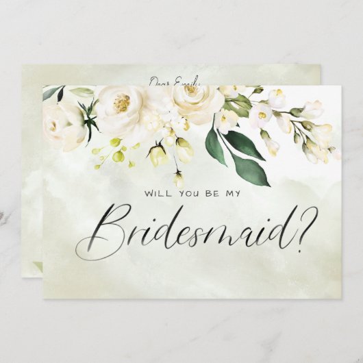 White & Green Floral Watercolor Script Bridesmaid Einladung (Vorne/Hinten)