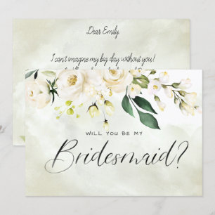 White & Green Floral Watercolor Script Bridesmaid Einladung