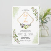 White & Green Floral Watercolor Wedding Invitation Einladung (Stehend Vorderseite)