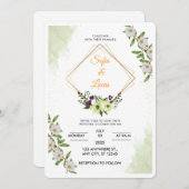 White & Green Floral Watercolor Wedding Invitation Einladung (Vorne/Hinten)
