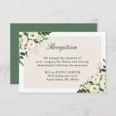 White Green Floral Wedding Details Empfang Begleitkarte (Vorne/Hinten)