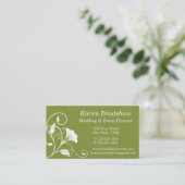 White & Green Floral Wedding Planner Business Card Visitenkarte (Stehend Vorderseite)