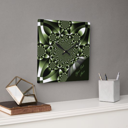 White Green Forest Leaf Petals Page Curl Quadratische Wanduhr (Büro)