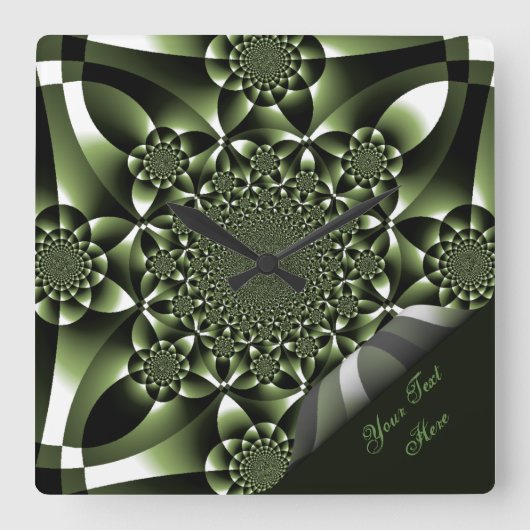 White Green Forest Leaf Petals Page Curl Quadratische Wanduhr (Vorderseite)