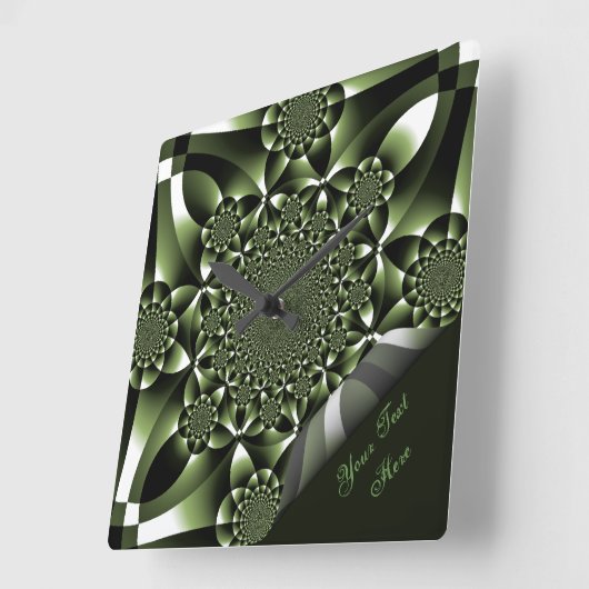 White Green Forest Leaf Petals Page Curl Quadratische Wanduhr (Winkel)