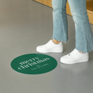 White Green frohe Weihnachts Retro Typografie Runder Aufkleber