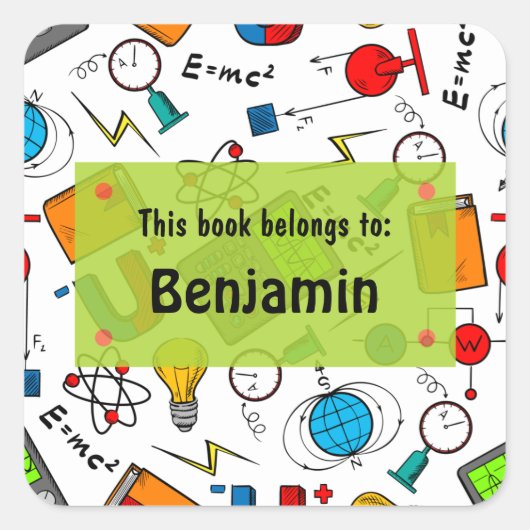 White Green Fun School versorgt Personalisiert Quadratischer Aufkleber (Vorderseite)