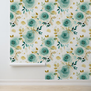 White Green Gold Blume Tapete