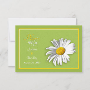 White Green Gold Daisy Wedding RSVP Antwortkarte