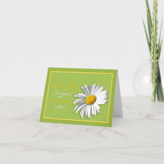 White Green Gold Daisy Wedding Vielen Dank Dankeskarte (Vorderseite)