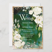 White Green Gold Rustic Floral Wedding Einladung (Vorderseite)
