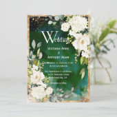 White Green Gold Rustic Floral Wedding Einladung (Stehend Vorderseite)