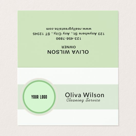 White Green Illustrative Reinigungsservice Visitenkarten (Außenseite Aufgefaltet)