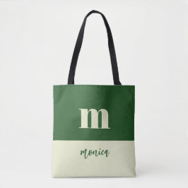 White & green initial personalized tote bag tasche