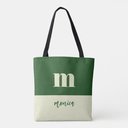 White & green initial personalized tote bag tasche (Rückseite)