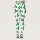 White Green Lucky Clover Leaf St. Patrick's Day Leggings (Vorderseite)