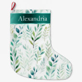 White Green Mint Blätter Weihnachtsname Großer Weihnachtsstrumpf (Vorderseite)