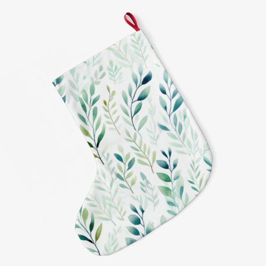 White Green Mint Blätter Weihnachtsname Großer Weihnachtsstrumpf (Rückseite (Hängend))