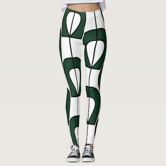 White Green Modern Geometric Fun Workout Leggings (Vorderseite)