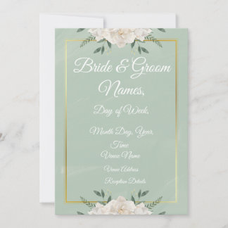 White & Green Modern Minimalist Wedding Invitation Einladung