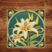 White Green Oriental Lily Art Nouveau Inspiriert Fliese