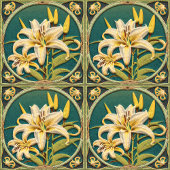 White Green Oriental Lily Art Nouveau Inspiriert Fliese