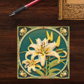White Green Oriental Lily Art Nouveau Inspiriert Fliese