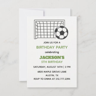 White & Green Soccer Birthday • Boys Sports Party Einladung