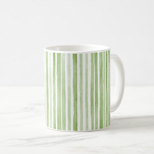 White Green Stripes Kaffeetasse (VorderseiteRechts)