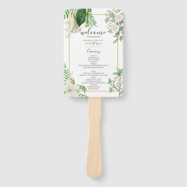 White Green Watercolor Floral Gold Hochzeitsprogra Fächer