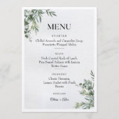 White & Green Watercolor Leaves Wedding Menu Menükarte (Vorderseite)