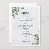 White & Green Watercolor Leaves Wedding Menu Menükarte (Vorne/Hinten)