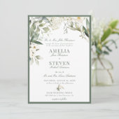 White Greenery Bloral Classic Wedding Einladung (Stehend Vorderseite)