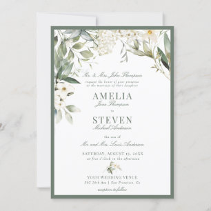 White Greenery Bloral Classic Wedding Einladung