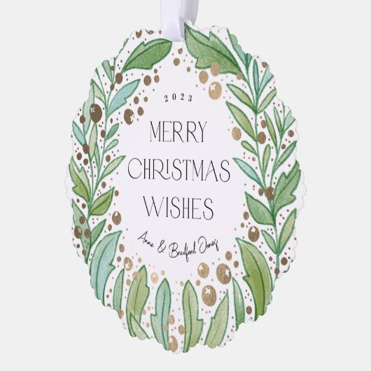 White Greenery Wreath Frohe Weihnachten Ornament Karte (Links)