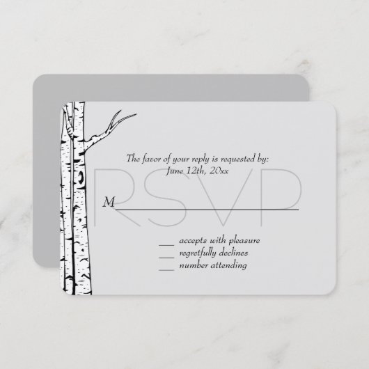 White Grey Birch Trees Wedding RSVP (Vorne/Hinten)