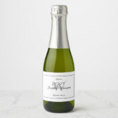 White & Grey elegante Monogram Chic Wedding Mini Schaumweinetikett (Vorderseite)