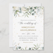 White Grey Green Floral Watercolor Wedding Einladung (Vorderseite)