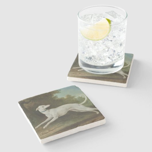 White Greyhound Dog (von Jean-Baptiste Oudry) Steinuntersetzer (Seitenansicht)