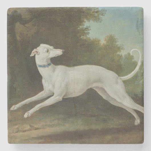 White Greyhound Dog (von Jean-Baptiste Oudry) Steinuntersetzer (Vorderseite)