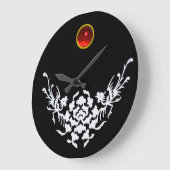 WHITE GRIFFINS AND FLOWERS ,Red Ruby Gem Stone Große Wanduhr (Winkel)