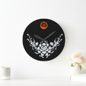 WHITE GRIFFINS AND FLOWERS ,Red Ruby Gem Stone Große Wanduhr (Zuhause)