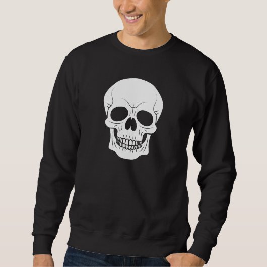 White Grinning Skull Silhouette Einfaches Hallowee Sweatshirt (Vorderseite)