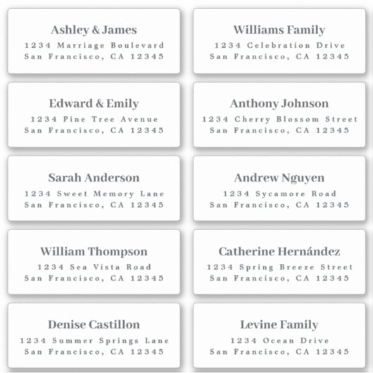 White Guest Address Labels ORDER 6" oder 8" Blatt! (Vorderseite)