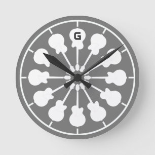 white guitars . guitar player runde wanduhr