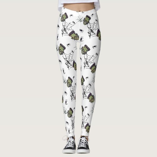 🤍 White Halloween Frankenstein Leggings 🎃 👻 (Vorderseite)