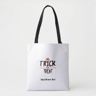 White Halloween Trick oder Treat Print Tasche